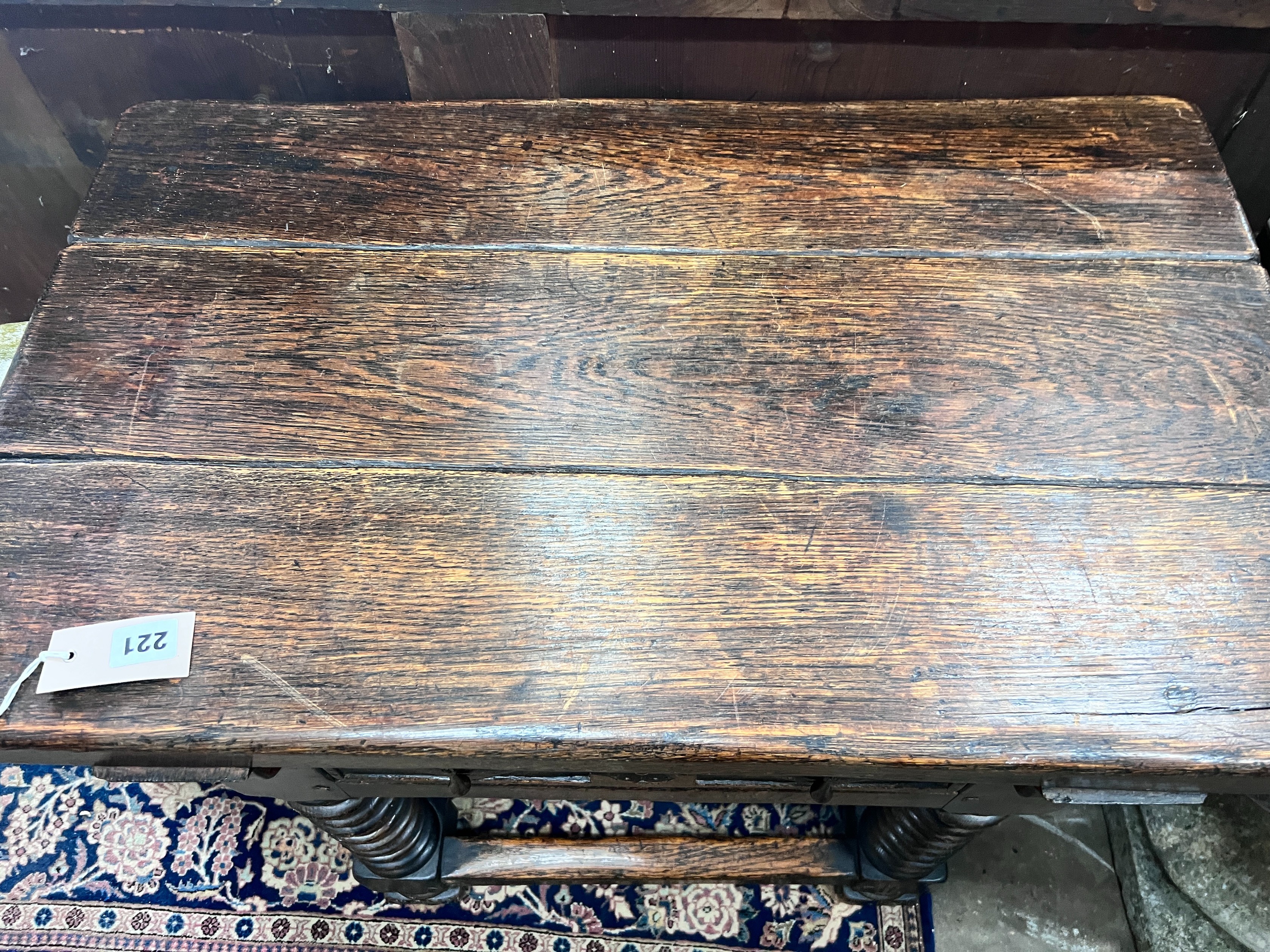 A 17th century style oak side table, width 76cm, height 66cm *Please note the sale commences at 9am.